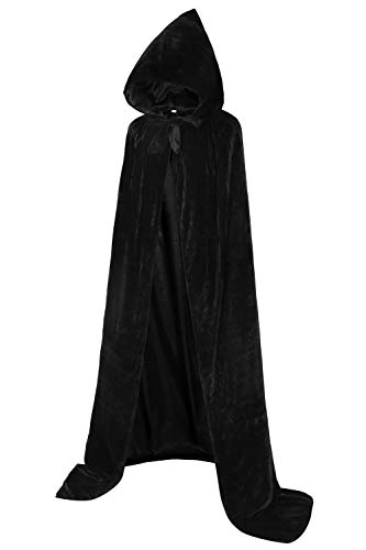 Unisex Umhang mit Kapuze, voller langer Samt-Umhang für Halloween, Cosplay-Kostüme, Wendbar, schwarzer Samt und schwarzer Satin, S von ALIZIWAY