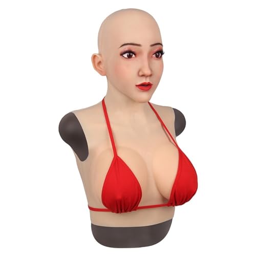 ALKANI Realistische weibliche Silikon falsche Maske Künstliche weiche Brust Vollgesichtsmaske Geeignet für Crossdresser Transvestite Maske Halloween Cosplay (Color : Brown) von ALKANI