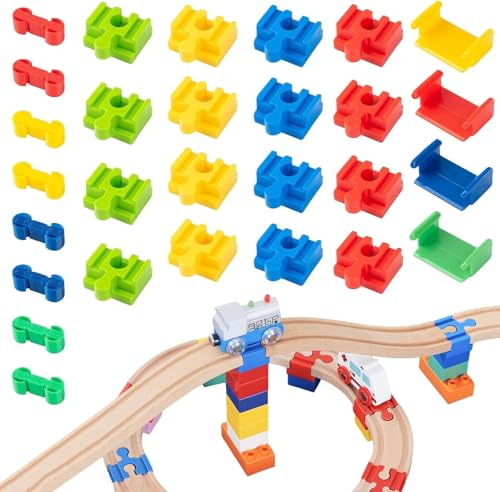ALKNOT - 28 STK Holzeisenbahn Schienen Adapter Eisenbahn, Adapter für Holzeisenbahnen, Holz Schienen Connectors Eisenbahn Spielzeug Zubehör, Schienenverbinder aus Kunststoff für Modellzüge von ALKNOT