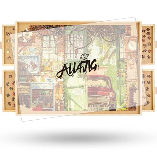 ALL4JIG 2000 Teile rotierendes Puzzlebrett mit Schubladen und Abdeckung, tragbarer Puzzle-Tisch für Erwachsene, tragbar, Lazy Susan Spinning Puzzlebretter von ALL4JIG