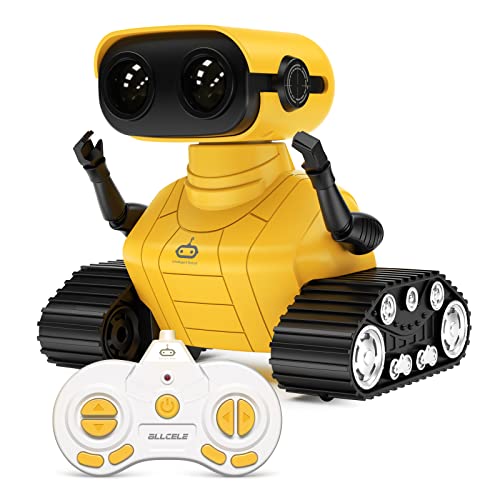 ALLCELE RC Roboter Kinder Spielzeug, Ferngesteuertes Auto Roboter Spielzeug mit Fernbedienung für Kinder ab 3+ Jahren, Süß Aussehen, Interessant Musik, Geschenk für Jungen und Mädchen (Gelb) von ALLCELE