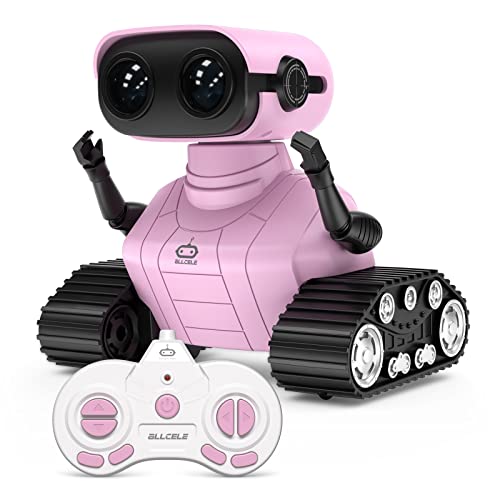 ALLCELE Roboter Kinder Spielzeug, Wiederaufladbares Ferngesteuertes mit LED-Augen Musik und Interessanten Geräuschen für ab 3 4 5 6 7 8 Jahre Jungen und Mädchen Geschenk -Pink von ALLCELE