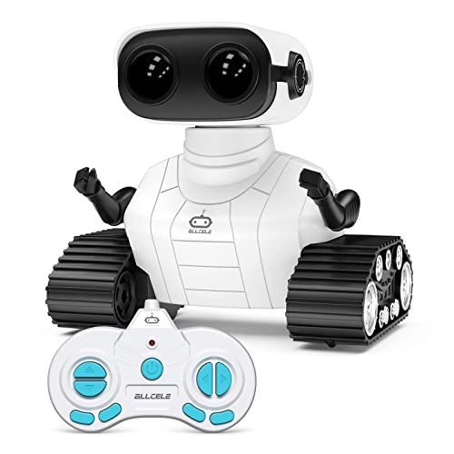 ALLCELE Roboter Kinder Spielzeug, Wiederaufladbares Ferngesteuertes Roboter Spielzeug mit LED-Augen Musik und Interessanten Geräuschen für ab 3 4 5 6 7 8 Jahre Jungen und Mädchen Geschenk -White von ALLCELE