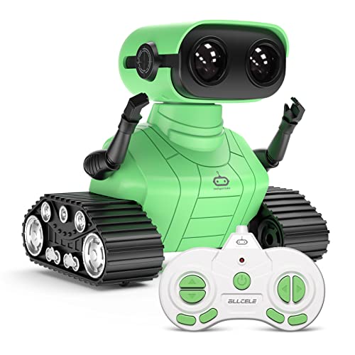 ALLCELE Roboter Kinder Spielzeug, Wiederaufladbares Ferngesteuertes Roboter Spielzeug mit LED-Augen Musik und Interessanten Geräuschen für ab 3 4 5 6 7 8 Jahre Jungen und Mädchen Geschenk -grün von ALLCELE