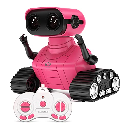 ALLCELE Roboter Kinder Spielzeug Mädchen RC Roboter Spielzeug mit Fernbedienung, Süß Aussehen, Interessant Musik LED Eyes and Flexible Arms, Ideal Christmas Birthday Gifts for Children 3+ (Rosarot) von ALLCELE