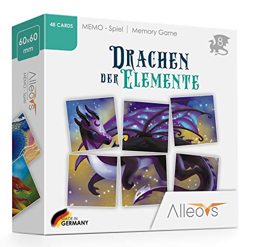 ALLEOVS® Memo - Spiel „Drachen der Elemente“ – Familienspiel – Drachen-Spiel – Lernspiel - Spielerisch Fördern - Förderung von Gedächtnis & Konzentration - Spiel gut Auszeichnung von ALLEOVS