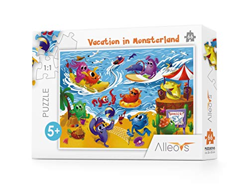ALLEOVS® Puzzle „Urlaub in Monsterland“ für Kinder ab 5 Jahren – Monster Puzzle Spiel Lernspiel – 66 Teile - Kinder Spielerisch Fördern - Förderung von Gedächtnis, Konzentration, Motorik und Logik von ALLEOVS