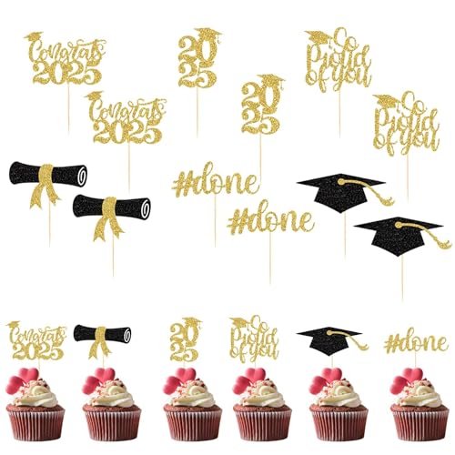 24 Stück 2025 Graduation Cupcake Topper, Glitzer Congrats Klasse 2025 Diplom Cap Cupcake Abschlussfeier Thema Party Kuchen Dekorationen Supplies 24 Stück 2025 Graduation Cupcake Topper, Glitzer Congrats Klasse 2025 Diplom Cap Cupcake Abschlussfeier Thema Party Kuchen Dekorationen Supplies von ALLGAYER