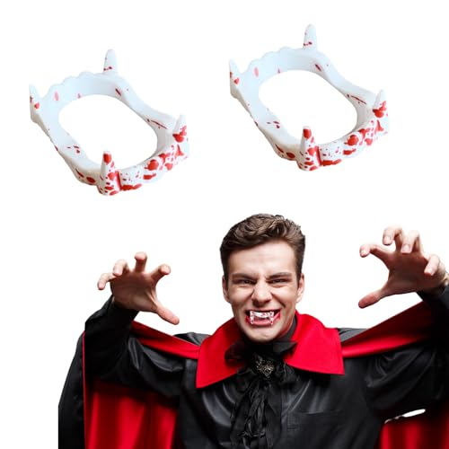 2 Stück Kunststoff Vampirzähne Weiß Blutige Zähne Gruselige Halloween Werwolf Zombie Zähne Cosplay Requisiten für Erwachsene Kinder Halloween Party Kostüm Zubehör Y8XJJY von ALLY-MAGIC