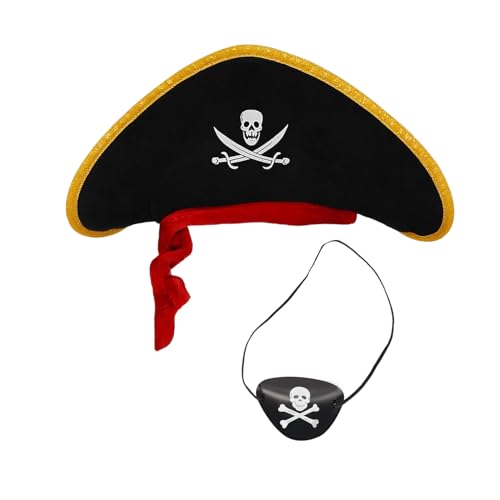 ALLY-MAGIC Piraten-Zubehör, Piratenhut mit Piraten-Augenklappe, Halloween-Kostüm-Zubehör für Kinder, Jungen, Mädchen, Kapitän, Verkleidungs-Requisiten, Set, Themenparty-Zubehör, Y8HDTZ von ALLY-MAGIC