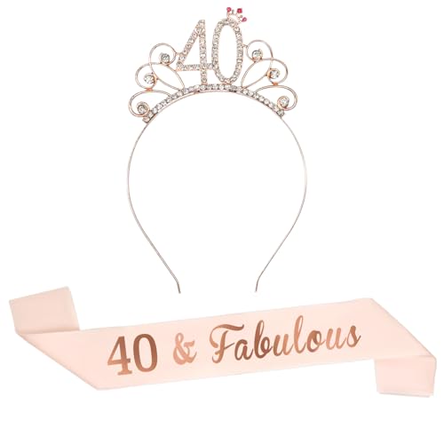 ALLY-MAGIC Schärpe zum 40. Geburtstag & Geburtstagskrone Roségold Strass Tiara Stirnband Schärpe Set für Frauen 40. Geburtstag Dekorationen Geburtsgeschenk für Frauen Partyzubehör Y9SRJDFGTZ40 von ALLY-MAGIC