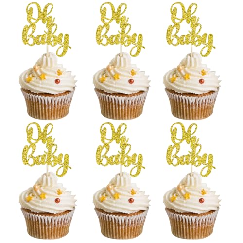 ALLY-MAGIC Y4BBCP Cupcake-Topper mit Aufschrift "Oh Baby", glitzernd, für Babyparty, Kindergeburtstag, 24 Stück von ALLY-MAGIC