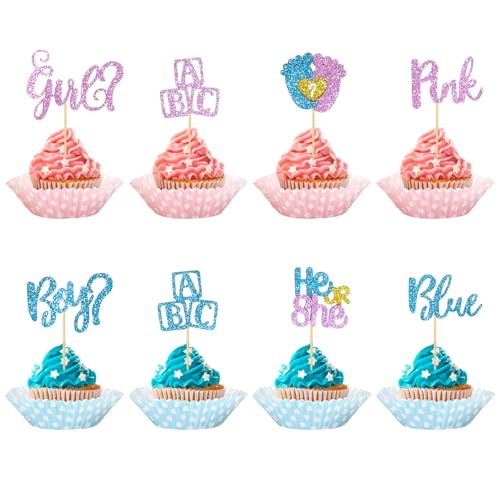 ALLY-MAGIC Y4JYFLCP Cupcake-Topper für Jungen oder Mädchen, Glitzer, mit Fußabdruck, Cupcake-Picks, Geschlechtsoffenbarung, Kuchendekorationen für Babyparty, Jungen, Mädchen, Geburtstagsparty, 24 von ALLY-MAGIC