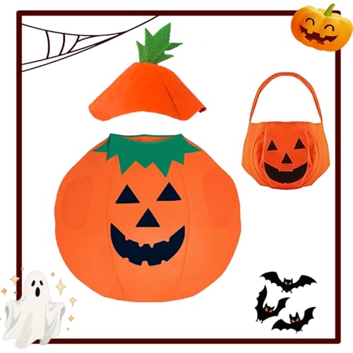 ALLY-MAGIC Y5WSNGETZ Halloween-Kürbis-Kostüm für Kinder, Cosplay, Party, Kostüm, Kleidung, lustiges Verkleiden, Spielkostüm, mit Hut und Handtasche, für Halloween, Cosplay, Events von ALLY-MAGIC