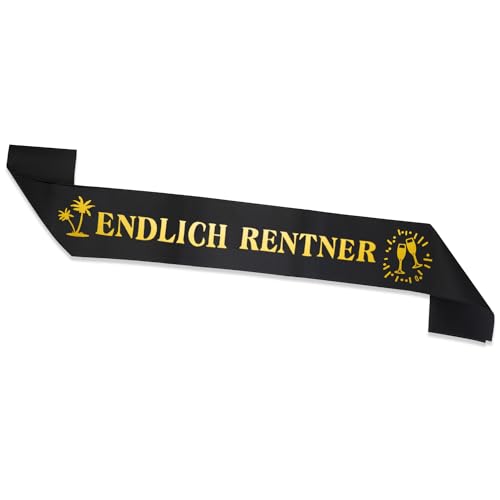 Endlich Rente Deko Schärpe, Endlich Rentnerin Schärpe Bedrucken, Ruhestand Geschenk Frauen Männer, Ruhestand Deko, Rentner Schärpe Schwarz Gold für Rente Geschenke, Abschiedsparty Zubehör E9TXJBJD von ALLY-MAGIC