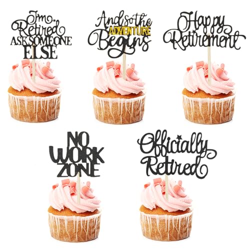 Y4HJTXCP Cupcake-Topper mit Aufschrift "Happy Retirement", offizielle Cupcake-Aufsätze, keine Arbeitszone, Abenteuer beginnt, Kuchendekorationen für Ruhestand, Abschied, Geburtstagsparty, Zubehör Y4HJTXCP Cupcake-Topper mit Aufschrift "Happy Retirement", offizielle Cupcake-Aufsätze, keine Arbeitszone, Abenteuer beginnt, Kuchendekorationen für Ruhestand, Abschied, Geburtstagsparty, Zubehör von ALLY-MAGIC