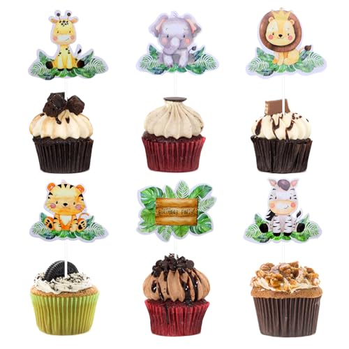 Y5YSDWDGZS Cupcake-Topper mit Dschungel-Safari-Tiermotiven, Happy Birthday, Kuchendekoration für Kinder, wilder Dschungel, Tier-Themen-Zubehör, Feiern, Partys, Events, Babypartys, Partyzubehör, 18 Y5YSDWDGZS Cupcake-Topper mit Dschungel-Safari-Tiermotiven, Happy Birthday, Kuchendekoration für Kinder, wilder Dschungel, Tier-Themen-Zubehör, Feiern, Partys, Events, Babypartys, Partyzubehör, 18 von ALLY-MAGIC