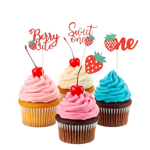 Y8CMDGCP Erdbeer-Cupcake-Aufsätze, glitzernd, für Babyparty, 1. Geburtstag, Party, Kuchendekoration, 12 Stück Y8CMDGCP Erdbeer-Cupcake-Aufsätze, glitzernd, für Babyparty, 1. Geburtstag, Party, Kuchendekoration, 12 Stück von ALLY-MAGIC