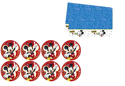ALMACENESADAN, 4887 Disney Mickey Mouse bestehend aus Tischdecke 120 x 180 cm und 8 Pappteller 23 cm, ideal für Partys und Geburtstage (8435510348878) von ALMACENESADAN
