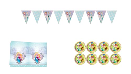 ALMACENESADAN 8435510346652 4665 Disney Frozen Geburtstagsparty Pack für 8 Jungen-Mädchen Tischdecke, Teller und Wimpel von ALMACENESADAN