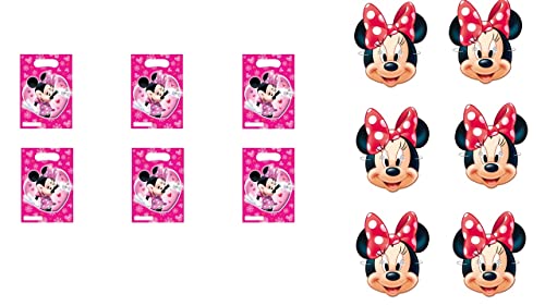 ALMACENESADAN 8435510346850 4685 Disney Minnie Mouse Geburtstagsparty Pack für 6 Jungen und Mädchen 6 Masken und 6 Partybeutel von ALMACENESADAN
