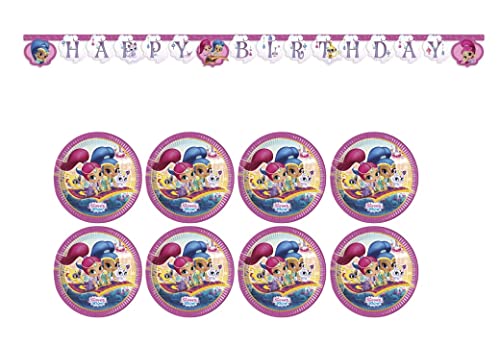 ALMACENESADAN 8435510348717, 4871 Shimmer and Shine Party-Set, bestehend aus 8 Papptellern 23 cm und Happy Birthday Girlande Maße ca. 2,40 Meter, ideal für Partys und Geburtstage von ALMACENESADAN