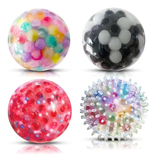 ALMAH Stressbälle für Erwachsene und Kinder (4er-Pack), weiche Bälle mit Wasserperlen, komprimieren Sie den Ball zum Entspannen, Fokussieren, Kneifen, Entspannen und Komprimieren für Autismus-ADHS und von ALMAH