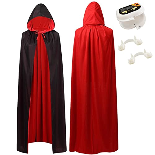 ALMDA Halloween Vampir Umhang Kostüm, Umhang mit Kapuze Schwarz Rot Doppelseitig, Mittelalter Vampir Kostüm Erwachsene Herren Damen, mit Vampirzähne ALMDA Halloween Vampir Umhang Kostüm, Umhang mit Kapuze Schwarz Rot Doppelseitig, Mittelalter Vampir Kostüm Erwachsene Herren Damen, mit Vampirzähne von ALMDA