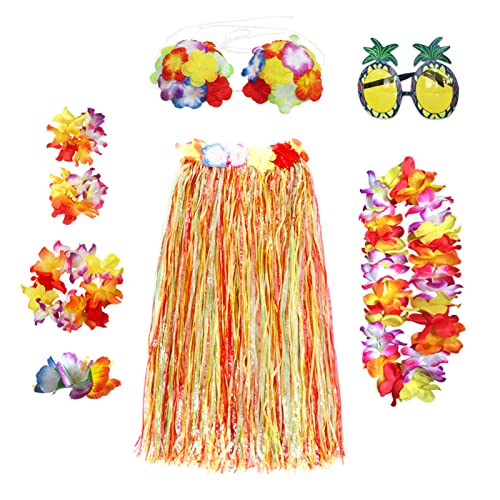 ALMDA Hawaiian Hula 8 Set, Damen Tropical Dance mit Girlanden und Ananas-Brille, Sommer Hawaii Strand Tropische Fasching Party Kostüm (Farbe) von ALMDA