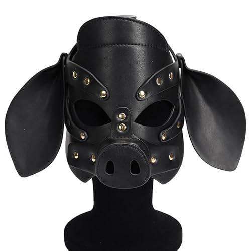 ALMYMM Schwein Maske Leder Einstellbar,Tiermaske Schwein Maskerade Maskerade Masken Party Cosplay Kostüm Cosplay Halloween Party Festival Supplies (Schwarz) von ALMYMM