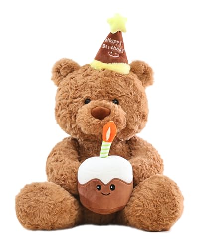 ALONK Teddybär Plüschtier, Happy Birthday Teddy Bear, Kuscheliger Kleiner Braunbär für Mädchen, Jungen & Kinder, Festliches Plüschtier für Geburtstag, Weihnachten & Party Geschenk von ALONK