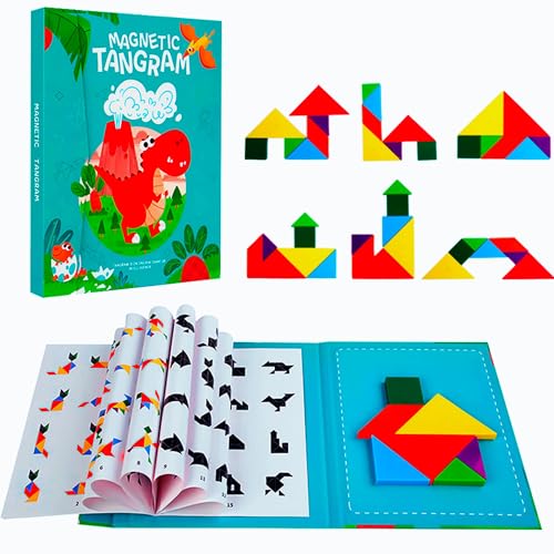 ALPESU KIDS – Tangram magnetisch für Kinder ab 3 Jahren – Montessori IQ Spiele & Lernspielzeug im Buchformat – Beschäftigung für Autofahrt & Reisen – Magnetspiel & kreatives Puzzle von ALPESU KIDS