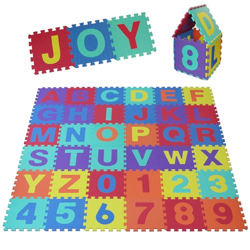 ALPIDEX Kinder Puzzlematten 86-teilig | Buchstaben & Zahlen | 36 Matten - 30 x 30 x 1cm | Spielteppich Baby Krabbelmatte Kinderteppich Puzzle Lernteppich XXL Bunt, Farbe:Bunt von ALPIDEX
