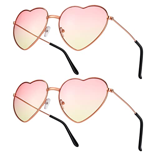 ALTcompluser 2 Pack Herz Sonnenbrille, Weinsamkeit Hippie Gläser, Retro Kostüm Brille für Kinder Herren Damen 60er 70er 80er 90er Party Hippie Chic, Kleid Accessoires(Gelb) von ALTcompluser