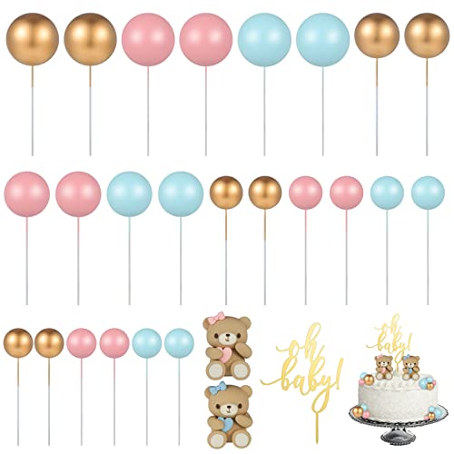 ALTcompluser 27 Stück Liebes Bär Kuchenkugel Tortendeko Set mit Gold Oh Baby Cake Topper DIY Schaumkugeln Kuchen Topper für Jungen Mädchen Babyparty Geburtstag Hochzeitstag(Blau/Rosa/Gold) von ALTcompluser