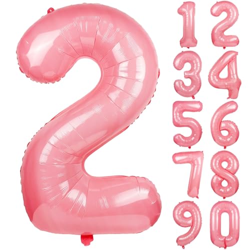 101,6 cm rosa Luftballon Zahl 0-9 Riesen Happy 2nd Birthday Party Dekorationen Folie Partyzubehör (Pink - 8) von ALUNME