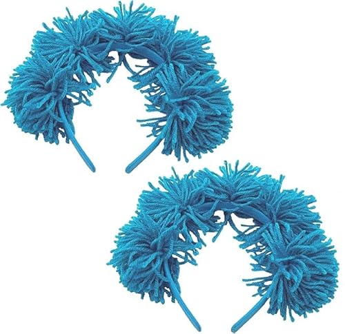 2 x blaue flauschige Pompom-Kopfbedeckung, flauschiges Garn, Stirnband, niedlich, Cosplay, Party, Halloween, Kostüm, Urlaub, Party, Verkleidung, Haarschmuck von ALUNME