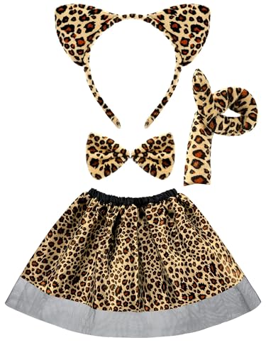 ALUNME 4-teiliges Kostüm-Set mit Ohren, Stirnband, Fliege, Tutu, Rock, Kostüm-Set für Kinder, Kleid, Cosplay, Party-Zubehör von ALUNME