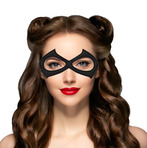 ALUNME Katzenfrauenmasken, schwarze Katzenaugenmaske, Ledermaske, Halbgesichtsmaske für Damen, Halloween-Kostüm, Cosplay, Zubehör, Requisiten (eine schwarze Augenmaske) von ALUNME
