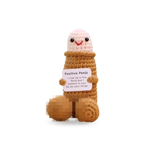 ALUNME Neuheit Häkelpuppe Weird Stuff Geschenke, niedliches kleines Strickdekor mit toller Karte, Weihnachtsabschluss, lustige Gag-Geschenke, weißer Elefant Geschenke für Freunde (Braun) von ALUNME