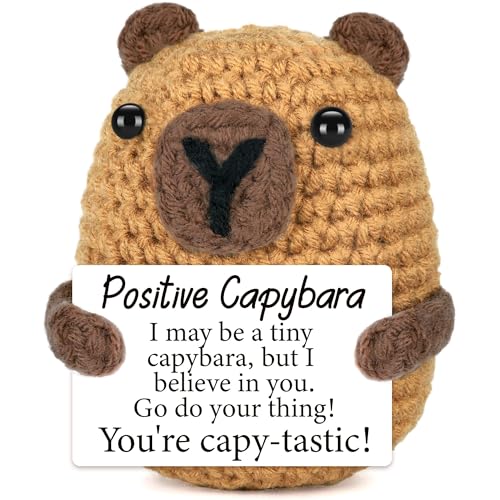 ALUNME Neuheit Häkelpuppe Weird Stuff Geschenke, niedliches kleines Strickdekor mit toller Karte, Weihnachtsabschluss, lustige Gag-Geschenke, weißer Elefant Geschenke für Freunde (Brown Capybara) von ALUNME