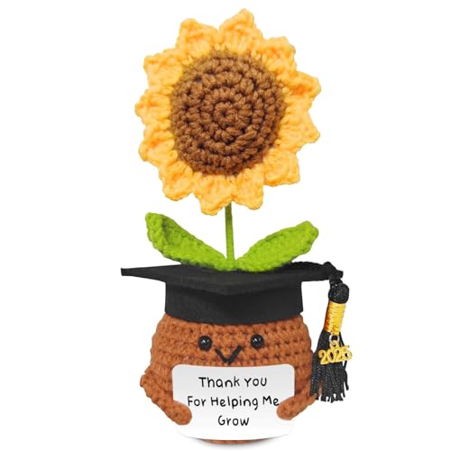 ALUNME Neuheit Häkelpuppe Weird Stuff Geschenke, niedliches kleines Strickdekor mit toller Karte, Weihnachtsabschluss, lustige Gag-Geschenke, weißer Elefant Geschenke für Freunde (gelbe Sonnenblume) von ALUNME