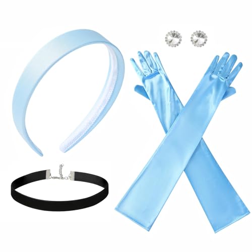 ALUNME Prinzessinnen-Kostüm-Zubehör für Damen, Stirnband, Choker, Ohrringe, lange Handschuhe, Set, Halloween, Verkleidung, Partyzubehör von ALUNME
