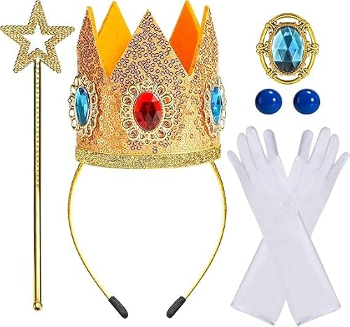 ALUNME Prinzessinnen-Kostüm-Zubehör für Mädchen, Stirnband, grüner Schmuck, Handschuhe, Halloween-Party, Verkleiden (Stern-Zauberstab mit Haarnadel, Einheitsgröße) von ALUNME