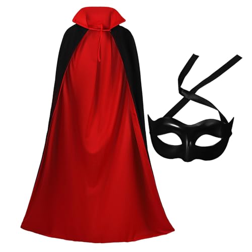 Halloween-Umhang-Maske, Kostüm-Zubehör für Damen, Umhang und Halbgesichtsmaske für Cosplay, Maskerade, Party-Requisiten (rot und schwarz, Zubehör mit Maske) von ALUNME