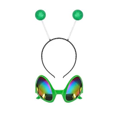 Silber Alien Stirnband und Brille - Martian Antenne Stirnband - Glitzer Kugelkopf Boppers - Weltraum Thema Kostüm - Alien Kostüm Zubehör (1) von ALUNME
