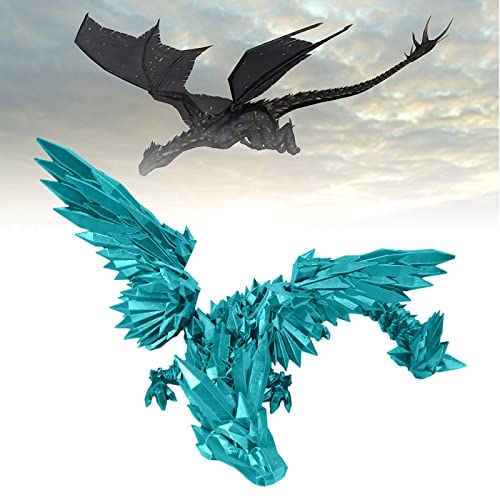 3D-gedruckte Drachenspielzeug-Actionfiguren mit beweglichen Gelenken, Flügeln, Fliegender Diamant-Drachen-Relief, Anti-Angst-bewegliches Drachenspielzeug für Sammler (Azurblau, 35 cm) von ALVBELLS