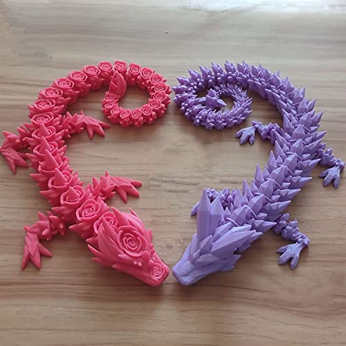 3D-gedrucktes Drachenspielzeug, Drachen-Actionfiguren mit beweglichen Gelenken, Anti-Angst-beweglicher Kristall und Rosen-Drachenfiguren, Heimdekoration (lila + rosa, 2 Stück, 45 cm) von ALVBELLS