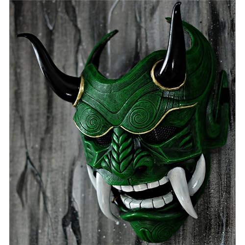 ALXOY Japanische Prajna Maske Samurai Maske Böse Kabuki Hannya Maske Oni Samurai Prajna Maske Cosplay Halloween Maske (Green) von ALXOY