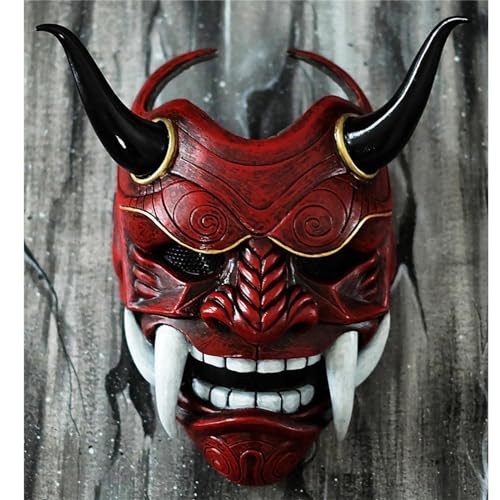 ALXOY Japanische Prajna Maske Samurai Maske Böse Kabuki Hannya Maske Oni Samurai Prajna Maske Cosplay Halloween Maske (Red) von ALXOY